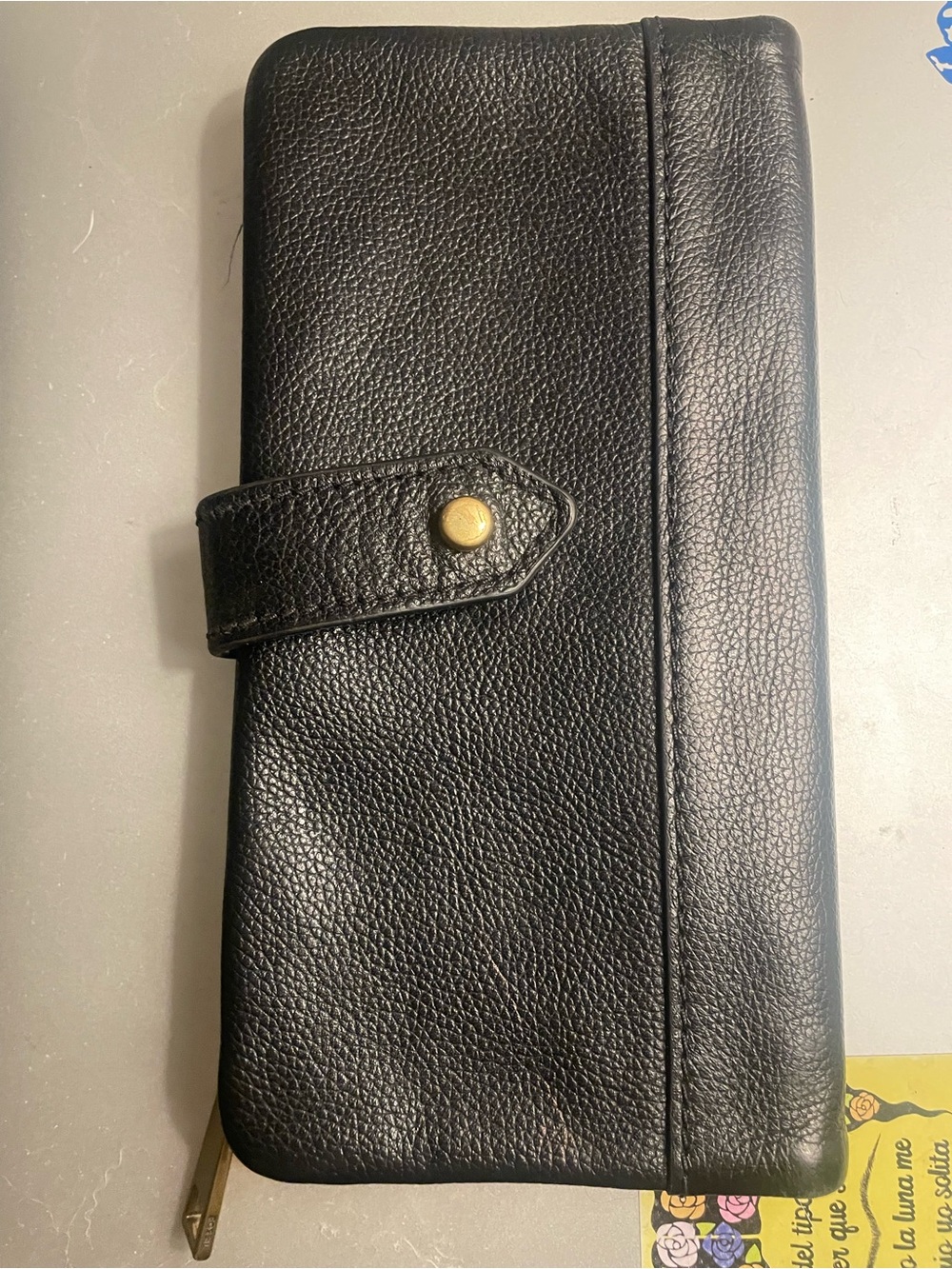 Fossil Black Leather Zip-Around Wallet